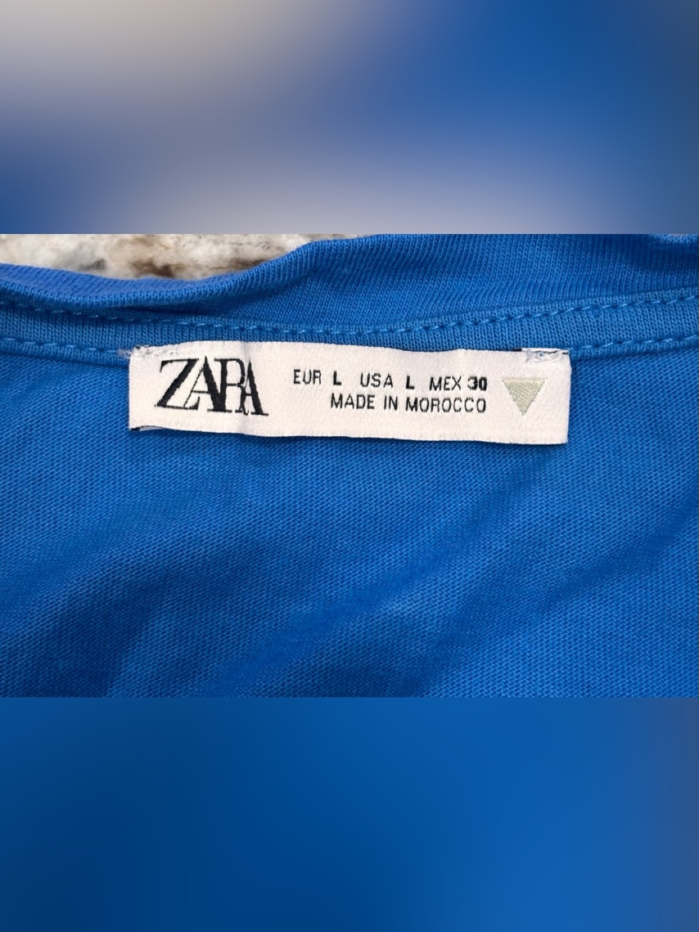 Zara Blue  Exaggerated Puff-Sleeve Cropped Tee Size L NWOT - Picture 5 of 7